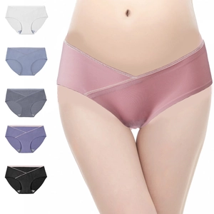 Seamless Maternity Panties V-Shape Low Waist Underwear Cotton Antibacterial Silver Ion Gusset Lingerie For Pregnant Women