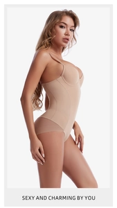 Detailed view of nude bodysuit shapewear with underwire cups and breathable mesh panels