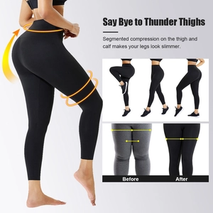 Détail montrant la compression segmentée du legging noir taille haute à effet amincissant