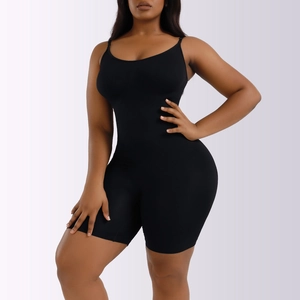 Close-up of black seamless bodysuit with adjustable straps and high-elastic fabric detail