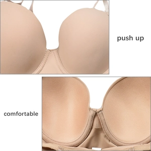 Close-up of nude seamless push-up bra cups with comfortable breathable padding detail