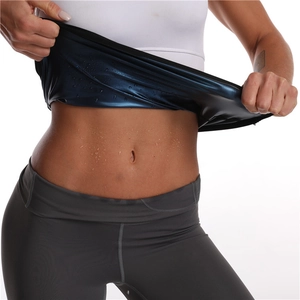Detail of blue heat-trapping coating on waist trainer showing sweat drops after exercise