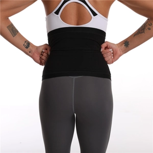 Back view detail of black waist trainer belt with high-elastic seamless shaping fabric