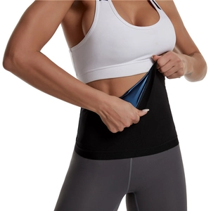 Detail of the blue heat-trapping polymer lining on a black waist trainer belt
