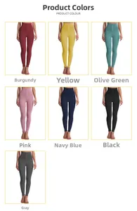 Vue détaillée en grille montrant sept couleurs de leggings de yoga taille haute gainants