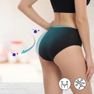 Women Seamless Antibacterial Underwear Silver Ion Mid Waist Hip Lift Breathable Nylon Spandex Briefs Solid Color Panties