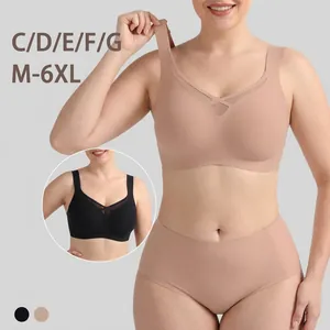 Women Seamless Wire Free Bra Set Plus Size Jelly Glue Support Push Up Breathable Lingerie Set Top And Bottom