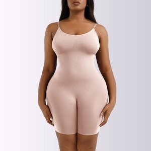 Front view detail of seamless high-waist slimming bodysuit with adjustable straps