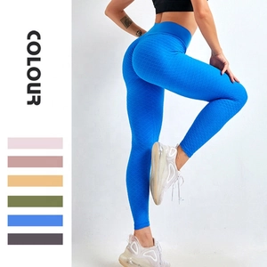 Pantaloni da Yoga a Nido d'Ape a Vita Alta Donna Leggings Modellanti con Arricciatura Fitness Sportivi