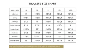 Tableau des tailles détaillé pour pantalons de yoga en jacquard à taille haute en pouces