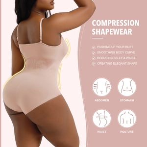 Detail view of nude seamless bodysuit showing compression areas for belly and waist control