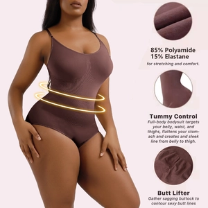 Deep brown seamless bodysuit for women with tummy control and butt lifting features