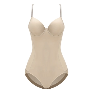 Seamless shapewear bodysuit with adjustable straps and molded cups in nude skin tone