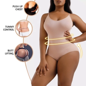 Detail of nude seamless shapewear bodysuit with tummy control and push up chest zones