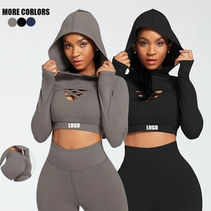 Γυναικείο Σετ Γιόγκα Fitness Crop Top Με Κουκούλα Χιαστί Αθλητικό Σουτιέν Κολάν Ψηλόμεσο Top And Bottom Αναπνεύσιμο
