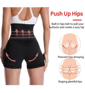 Détail de la gaine amincissante taille haute avec dentelle et effet push-up fessier