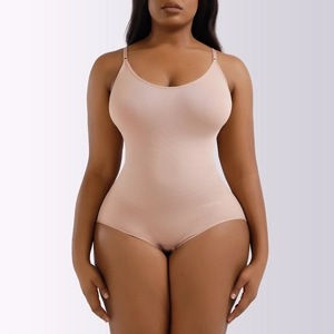 Detailed front view of seamless shapewear bodysuit with tummy control compression textures