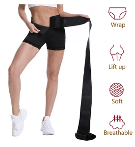 Détail de la ceinture gainante noire montrant la bande élastique et le velcro de serrage