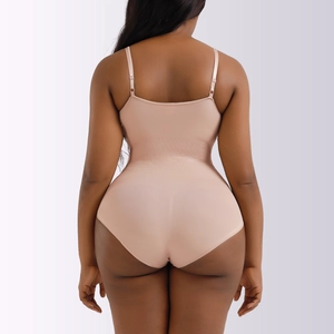 Detailed back view of seamless bodysuit shapewear with adjustable straps and firm tummy control
