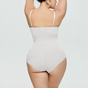 Back view of seamless bodysuit with adjustable straps and low-back body shaping design
