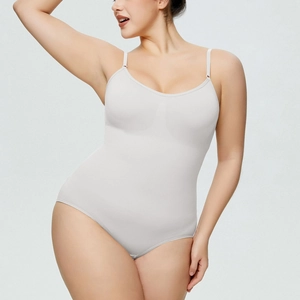 Close-up of seamless bodysuit detail showing firm shaping texture and slim straps