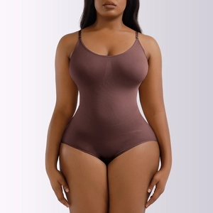 Detail of seamless bodysuit showing compression fabric texture and adjustable spaghetti straps