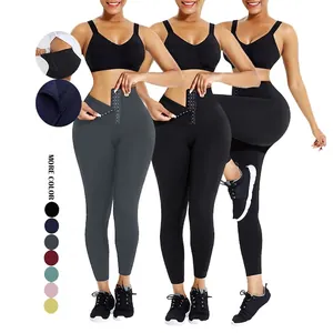 Leggings de yoga taille haute avec contrôle du ventre, agrafes et options multicolores