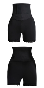 Vue avant et arrière de la gaine amincissante taille haute avec détails en dentelle