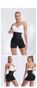 Vue détaillée du short gainant taille haute avec compression abdominale et bord en dentelle