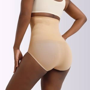 Vue latérale de culotte gainante sans couture taille haute pour ventre plat et fessier
