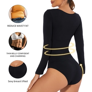 Women's black long sleeve bodysuit shaper for waist control and butt lifting effect