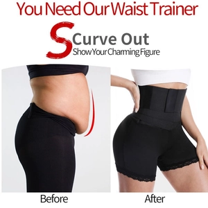 Gaine amincissante à taille haute avec dentelle montrant l'effet minceur avant et après usage