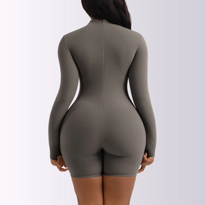 Slim fit dark grey bodysuit with long sleeves and back zipper for women's winter wear