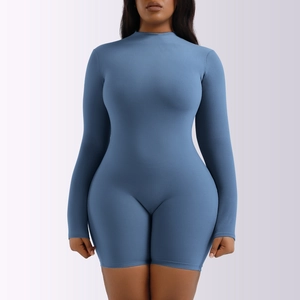 Women's blue turtleneck bodysuit long sleeve thermal base layer for winter wear
