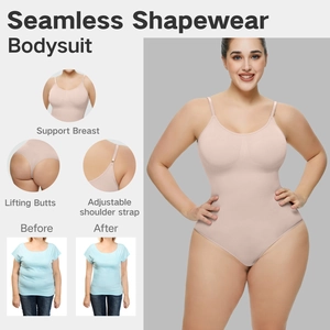 Detail showing seamless nude bodysuit before and after lifting effect on breast and butt