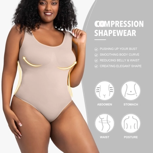 Detail showing the push-up bust and tummy control features of seamless bodysuit