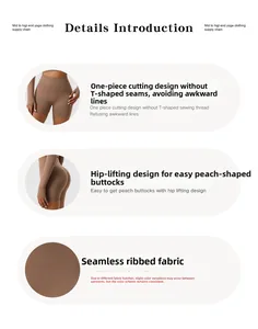 Detail of high-waist seamless yoga shorts with no T-line and butt lifting feature