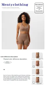 Three-piece seamless yoga set in coffee brown featuring high-waist shorts and sports bra