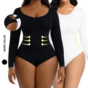 Women Seamless Long Sleeve Bodysuit Tummy Control Shapewear Scoop Neck Slim Fit Sexy Body Shaper Tops Jumpsuit Stretchy
