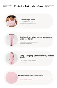 Detailed knit texture of light pink three-piece fleece pajama set with soft warm fabric