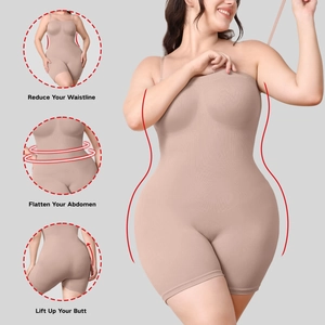 Seamless shapewear bodysuit in beige for tummy control and butt lifting with straps