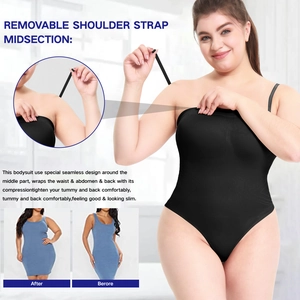 Detailansicht eines nahtlosen schwarzen Bodyshapers mit abnehmbaren Trägern und Bauchkompression