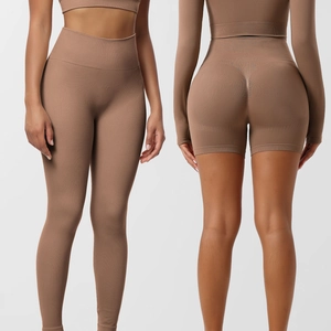 Women's seamless high-waist yoga leggings and shorts set with butt-lifting design