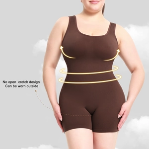 Deep brown seamless bodysuit for women with tummy control and no open crotch design