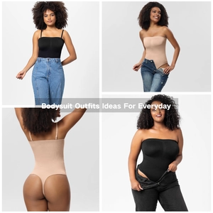 Collage of black and nude bodysuits featuring thong cut and versatile styling options