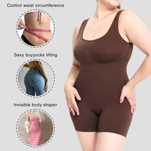 Detailed view of seamless brown body shaper with tummy control and butt lifting texture