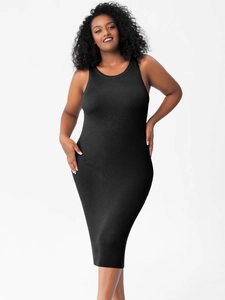 Ärmelloses schwarzes Strickkleid für Damen in Übergröße mit schmaler Passform und Rundhals