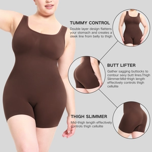 Detail view of coffee-colored shapewear showing tummy control and butt lifting zones