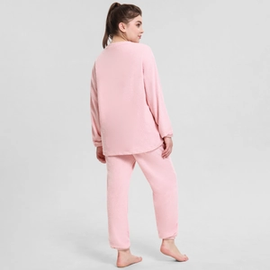 Ensemble de pyjama en polaire rose pour femme avec haut à manches longues et pantalon