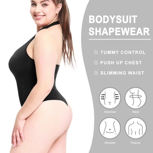 Halter neck bodysuit shapewear with tummy control and thong back detail
